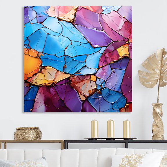 Designart "Healing Crystal in Orange and Purple III" Landscapes Wall Art - Traditional Orange Stone Geode Entryway Wall Art Print