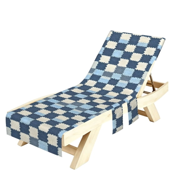 1 Pc Beach Chair Cover 30×85in Absorbent Non-Slip Easy To Handle Collapsible For Most Standard Beach Chair Loungechairs Lightsteelblue Retro Houndstooth_4