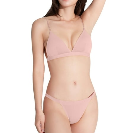 

vbnergoie Bralette For Women Girls Teens 2 Piece Lingerie Low Support Triangle V Neck Bra & Bief Sets Strappy Bra Padded Wire