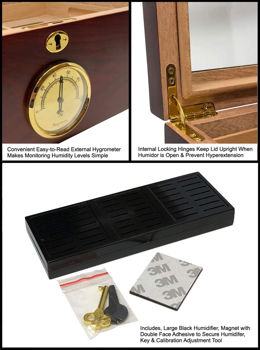 Berkeley Glass Top Cigar Humidor w/External Hygrometer - Cherry Finish - Capacity: 100