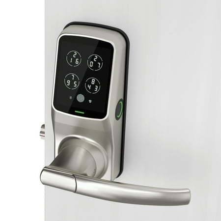 Lockly - Secure Plus Smart Lock Bluetooth Replacement Latch with Touchscreen/Fingerprint Sensor/Key Access/Auto Lock - Satin Nickel