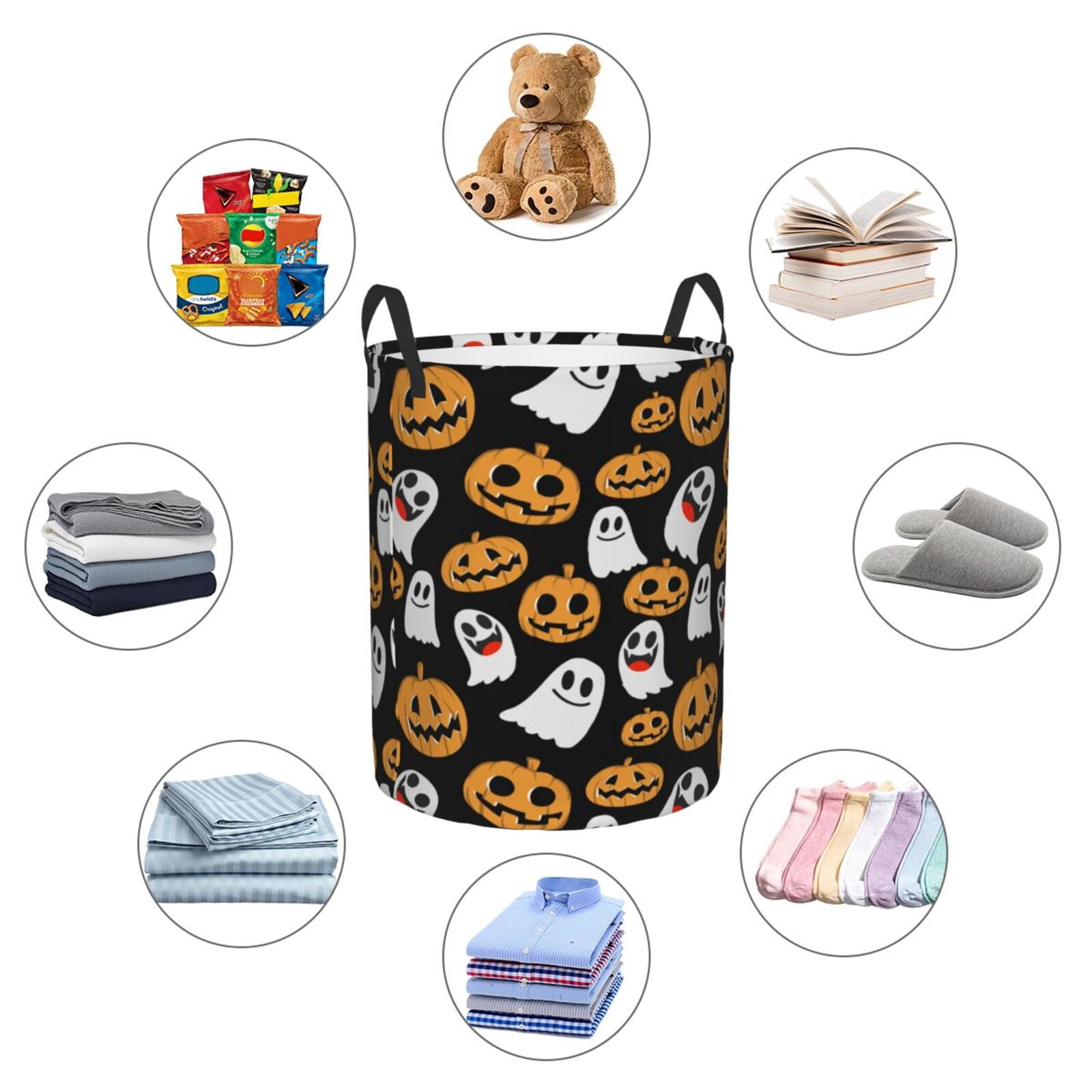 Large Laundry Basket with Handles - cartoon halloween pumpkin print Kids Baby Dirty Clothes Laundry Hamper for Bedroom Aesthetic