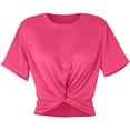 thumbnail image 4 of Glisme Tops For Women Short Sleeve Crop Tops Solid Color Round Neck Relax Fit T Shirt Trend Clothes Hot Pink 2Xl, 4 of 5