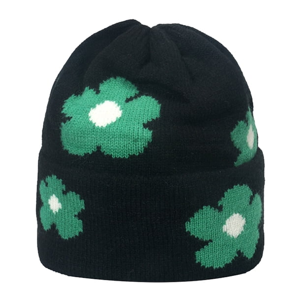 Gorros bonitos para niñas, gorros para mujer, gorros estampados de lana, gorros de punto cálidos con protección para las orejas, gorros de lana tejidos con flores