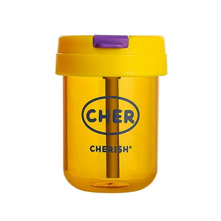 

Profit Water Bottle with Straw 300ML Portable Anti-scalding Drinking Cup Large Opening Plastic Dust-proof Student Gym Drinkware Yellow
