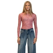Juniors' madden girl Long Sleeve Mesh Top Color: Rose Mauve Combo Size: LARGE