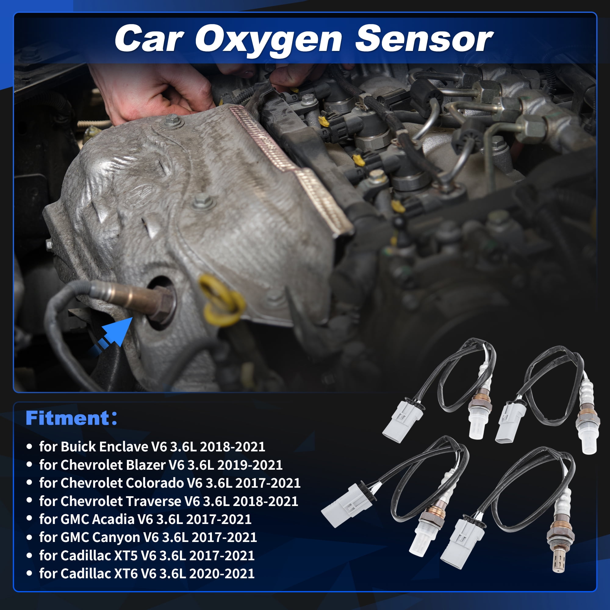 Upstream Downstream Oxygen Sensor for Chevrolet Traverse for Buick Enclave 2018-2021 for GMC Acadia Canyon 2017-2021 for Cadillac XT6 2020-2021 V6 3.6L 250241212 4pcs