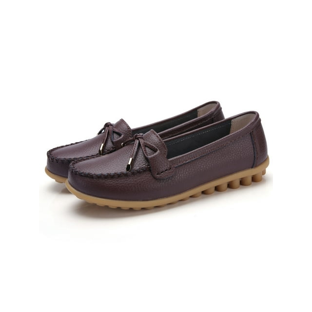 MAWCLOS Ladies Moccasins Comfort Nursing Shoes Slip On Resistant Loafers Bow Work Boat Shoe Coffee 7.5
