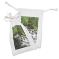 thumbnail image 2 of Forest Fabric Pouch Set of 2, Rushing Riverbed with Rocks Trees Mountain Branches Shrubs Nature Scenery, Small Drawstring Bag for Toiletries Masks and Favors, 9" x 6", Green Grey White, by Ambesonne, 2 of 2