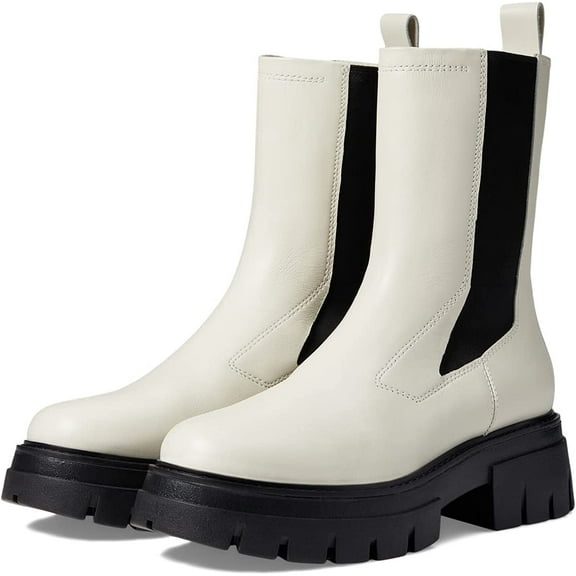 Ash Loud Tofu Pull On White Leather Lug Sole High Rise Chelsea Platform Boots (Tofu, 5)