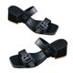 thumbnail image 3 of Sandalias de tacón con doble hebilla para mujer Sandalias informales de verano antideslizantes con punta abierta ajustable Negro 39, 3 of 8