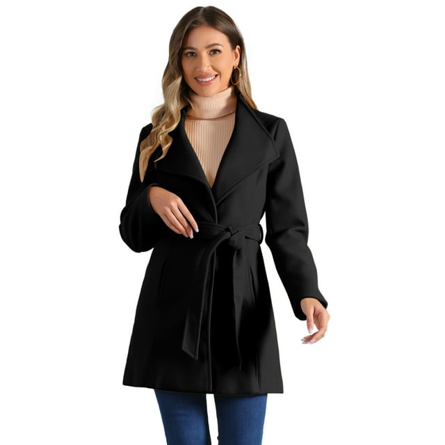 INSPIRE CHIC Manteau Trench Long Classique d'Hiver pour Femme à Col Montant avec Ceinture à Nouer