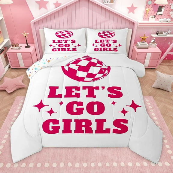 Homewish Disco Ball Bedding Comforter Set,Western Cowgirl Twin Comforter Sets,Pink White Bedding Set For Girls Kids,Ultra Soft Home Decor Reversible,2 Pieces