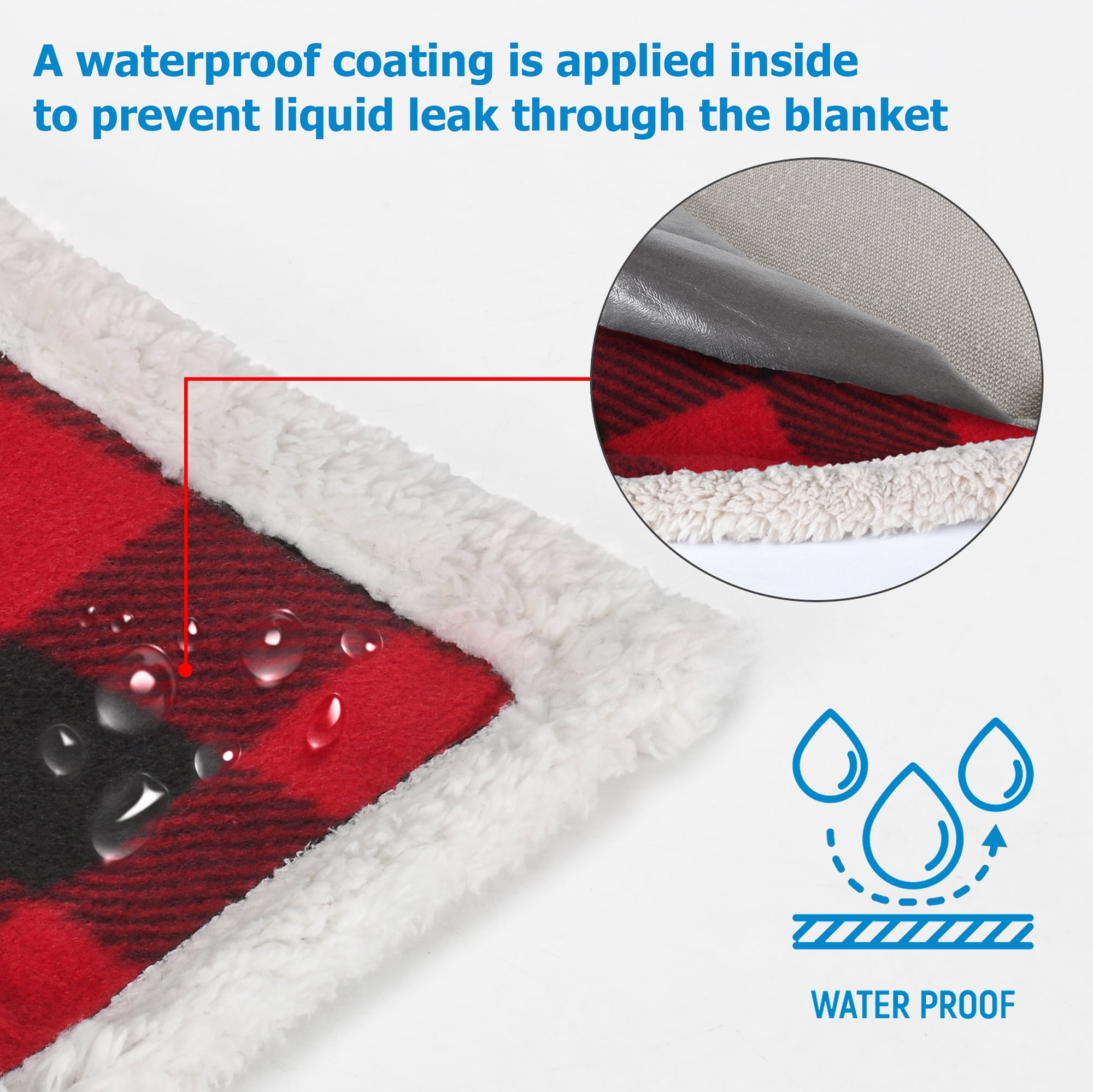 Catalonia Waterproof Blanket for Baby, Pee Proof Pet Cover for Couch Bed, Reversible Sherpa Fleece Throws for Relaxing Traveling Camping, Buffale Red/Tuape, 60"" x 50"".
