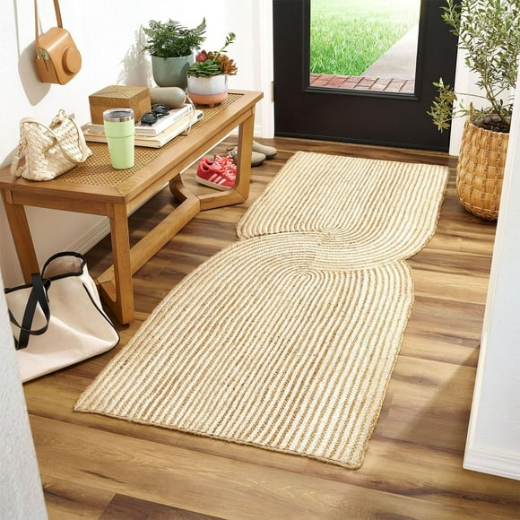 Beautiful Geo Natural Braided Jute Indoor Scatter Rug by Drew Barrymore, 27" x 45", Modern Woven Jute Accent Rug