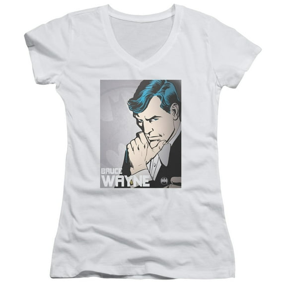 DC Comics Bruce Wayne Junior Women's V-Neck T-Shirt White