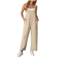 thumbnail image 2 of Womens Bib Overalls Cotton Linen Wide Leg Jumpsuits with Pockets Casual Beach Vacation Summer Rompers (XL, Khaki), 2 of 8