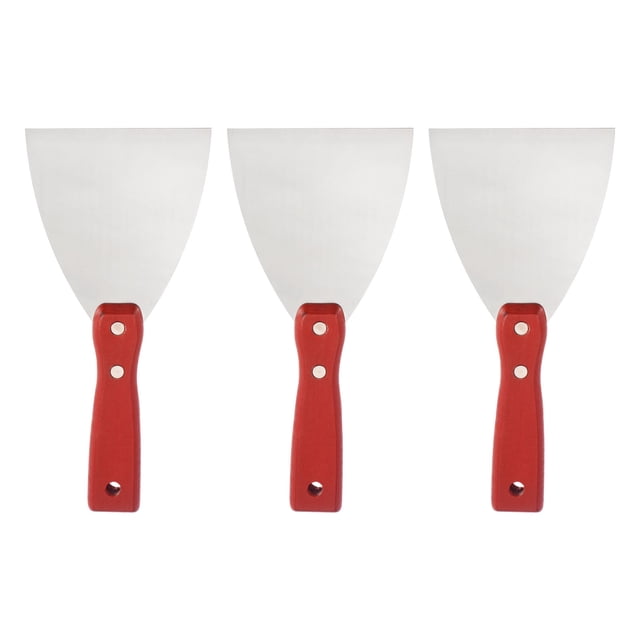 Uxcell 4" Cuchillo de masilla de acero al carbono con mango de madera para paneles de yeso Paquete de 3