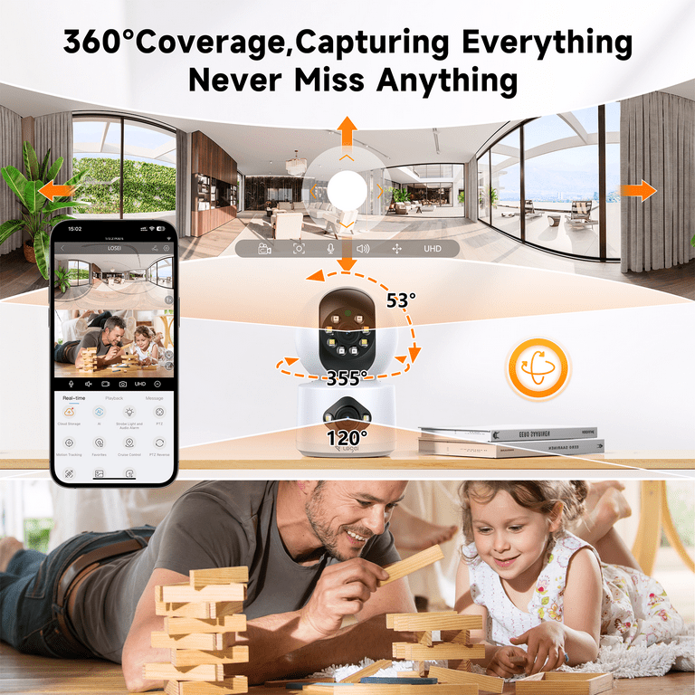 Losei WiFi Wireless Indoor Camera, Dual Lens 360° Pan Tilt