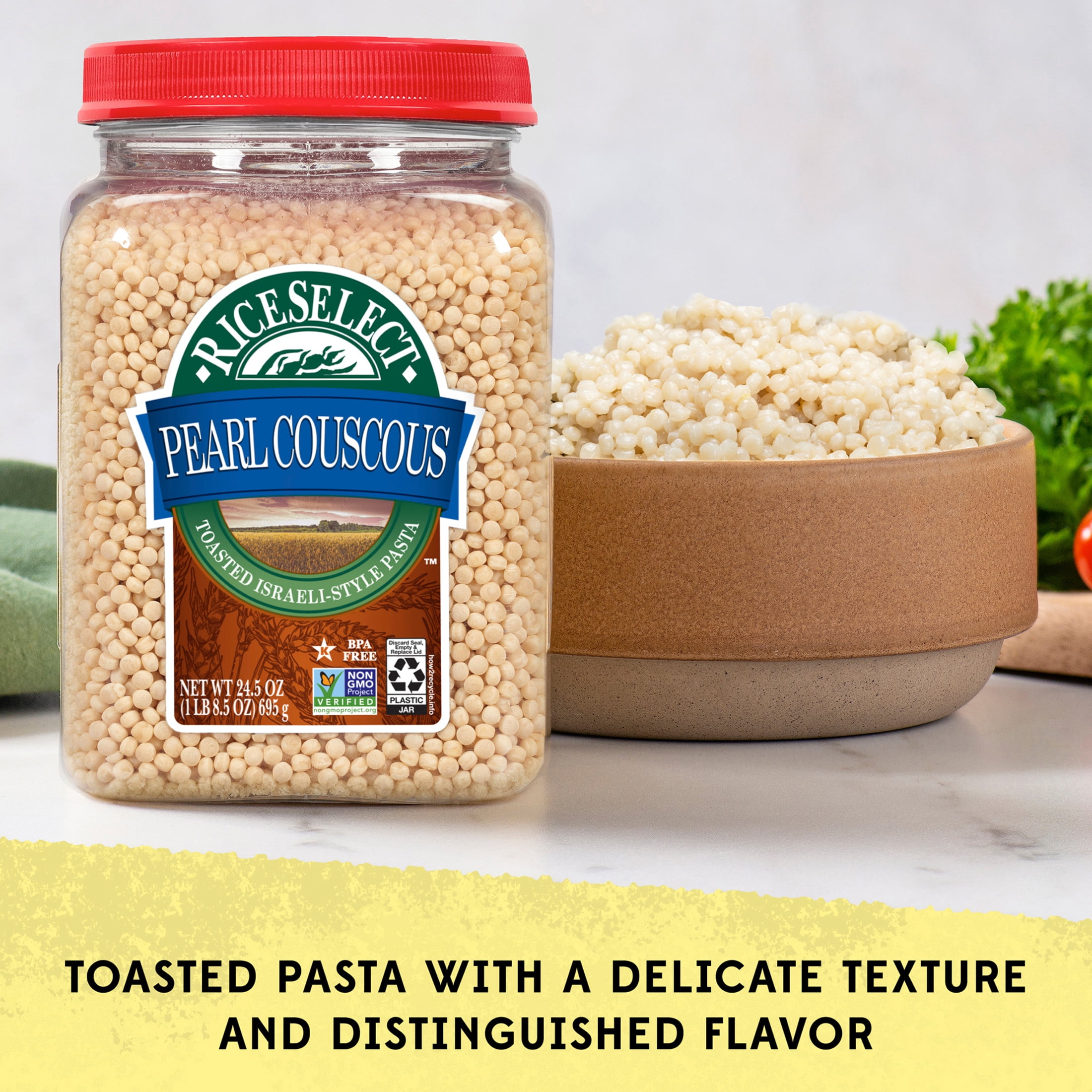 (4 pack) RiceSelect Pearl Couscous, Toasted Israeli-Style Pasta, Non-GMO Verified, 24.5 oz Jar