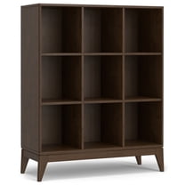 Harper 52 inch x 42 inch Solid Wood Mid Century Modern 9 Cube Storage in Walnut Brown
