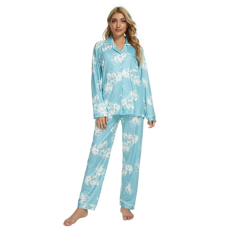 MintLimit Women's Pyjama Sets Soft Ladies Pjs Floral Long Sleeve Button  Down Sleepwear for Women Loungewear Nightwear Multi-color XXL