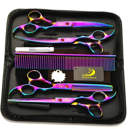 4Pcs/Set 7'' Professional Salon Barber Scissors stainless steel Hairdressing Shears Haircut Tool Kit with Comb for Adults Kids Hair Styling,Pet Dod Cat Grooming (Best Hairdressing Scissors In The World)
