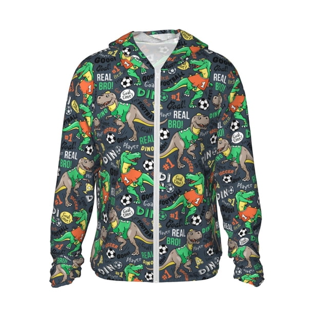 Balery Dinosaur Plays Soccer Sudadera ligera de manga larga con capucha y protección solar UPF 50+ para hombre y mujer, ideal para pesca y running-Small