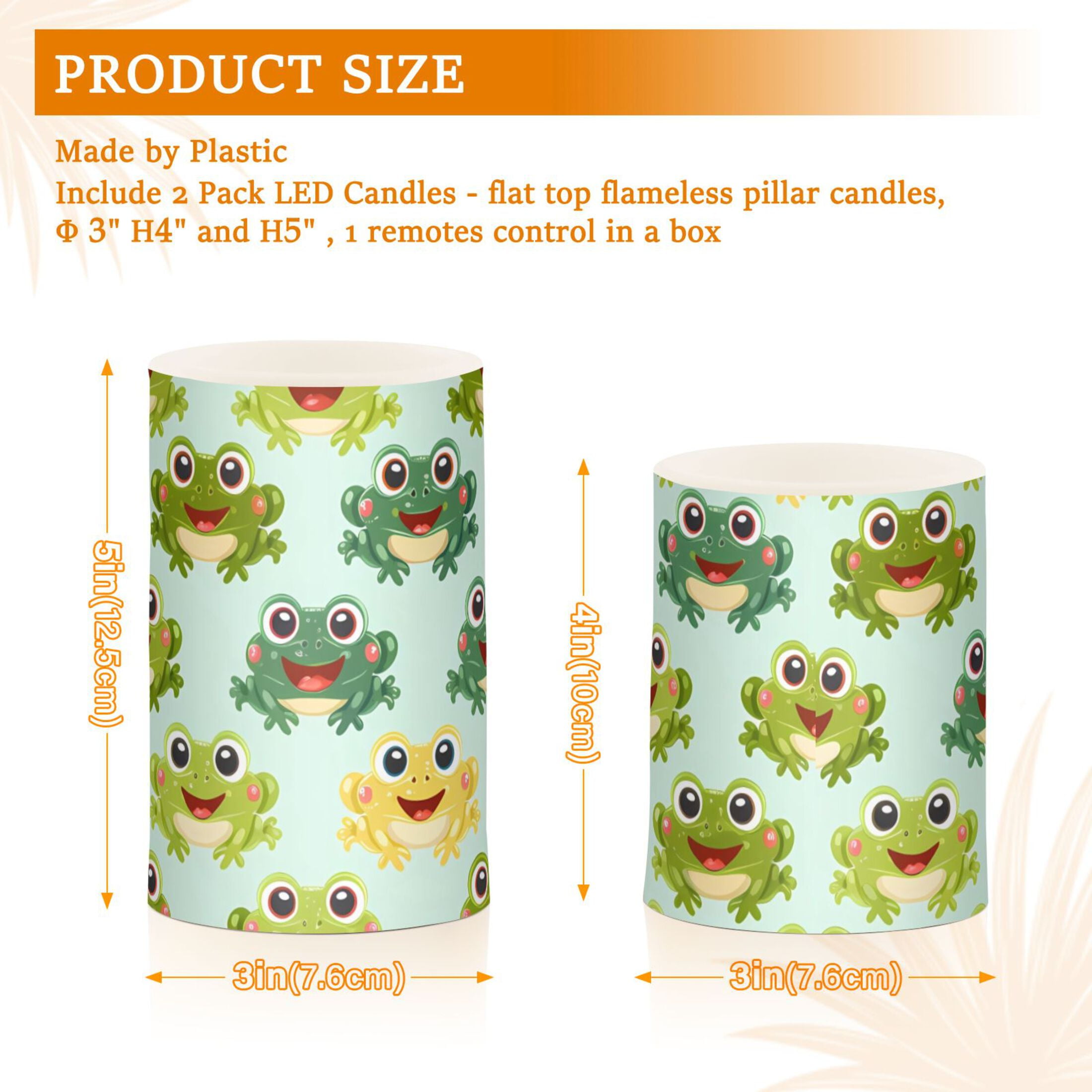 Cute Happy Frogs Flickering Flameless LED Candles set of 2 Battery Operated 18-Key Remotes Timer Halloween Fall Decor D3''xH4''5''