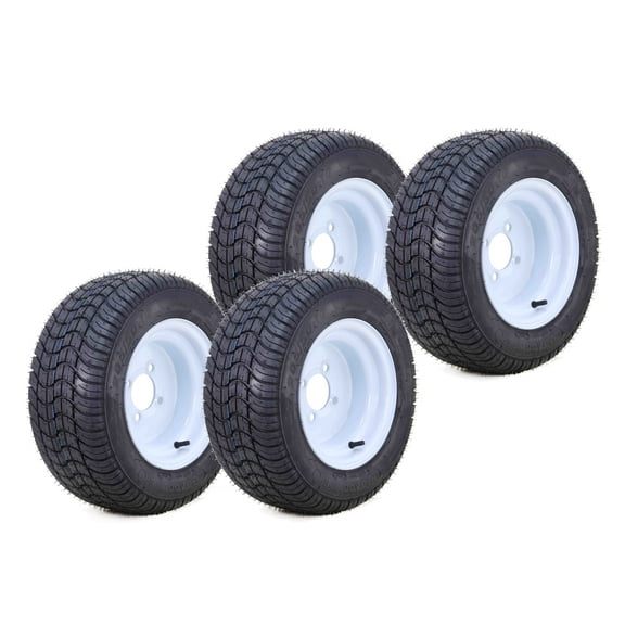 LIBRA Golf Cart Tire Wheel Assembly 205/50-10 4-Ply w/ 4 Lugs on 4" PCD White Wheel, Set 4 -14002