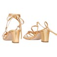 thumbnail image 3 of XYD Women Classic Square Open Toe Mid Block Chunky Heel Slingback Tie Up Ankle Strap Sandals Bridal Dress Shoes Size 15.5 Gold, 3 of 4