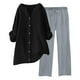 thumbnail image 4 of Conjuntos de 2 piezas para mujer: blusa de pierna ancha y pantalones elásticos. Camisa informal con cuello en V y bolsillos. Ropa urbana para todas las estaciones., 4 of 7