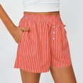 thumbnail image 2 of TEAJOPSUU Womens Striped Shorts Ruffle Elastic Waist Button Shorts with Pockets Cute Boxer Bottoms Daily Casual Pajamas Red, 2 of 6