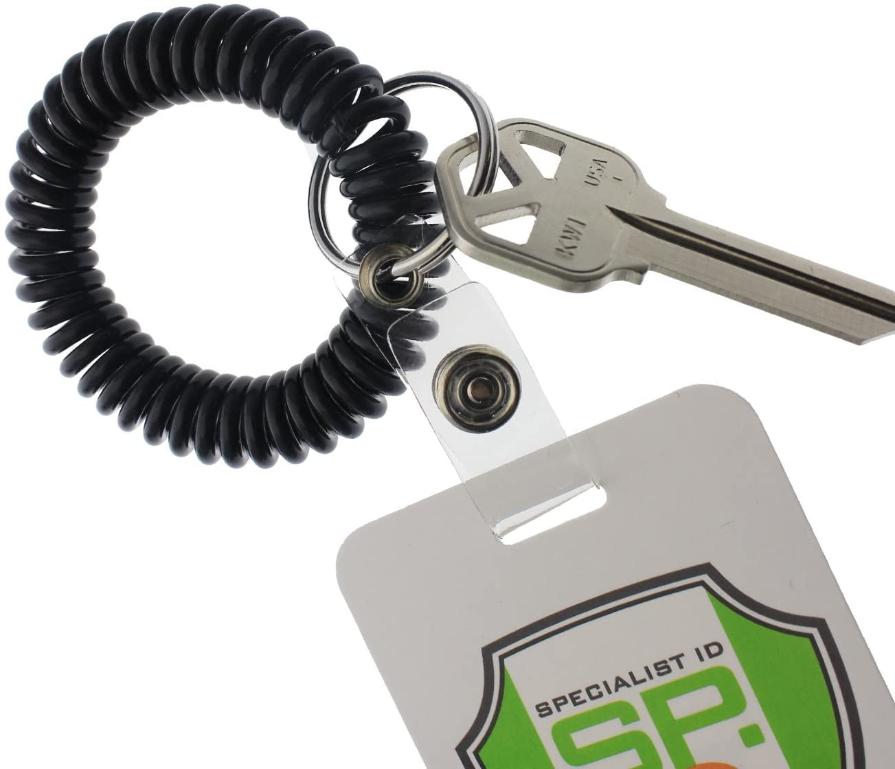 25 Pack - Ultimate Wrist Coil Camper Keychains for Work and Play - Premium Elastic Spiral Bungee Badge Holder & Key Chain Ring (One Size Fits All) by Specialist ID (Black)
