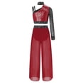 thumbnail image 4 of Miutii Girls Sequins Rhinestones Lyrical Dance Colored Block Outfit Jazz Performance Set Top with Pants Burgundy 14, 4 of 6