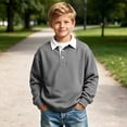 thumbnail image 2 of BLVB Boys Girls Long Sleeve Sweatshirts Kids Button Collared School Uniform Tops Drop Shoulder Pullover 3-14Y(Gray,3-4 Years), 2 of 8