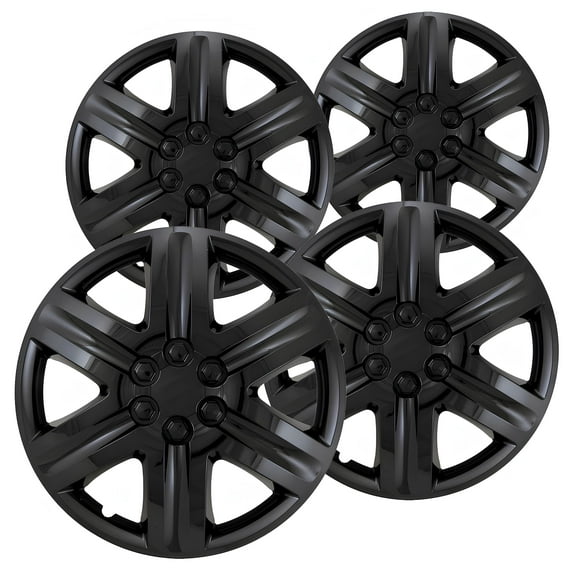 Fuel Rider Set of 4 Semi-Universal 18 inch Gloss Black Snap-On Hubcaps With 5 Spokes