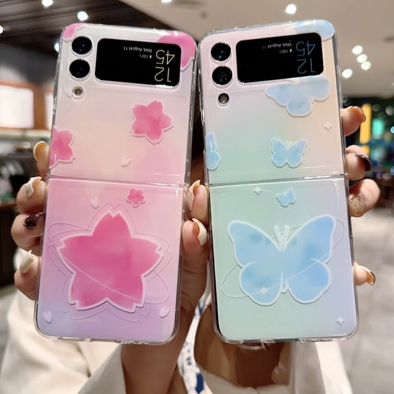 For Samsung Galaxy Z Flip4/Flip3 5G Phone Case,Shockproof Luxury Blu-ray Cute Cartoon Butterfly/Star,Silm PC Flip Case Cover