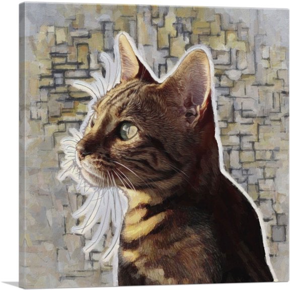 ARTCANVAS Bengal Cat Breed Thinking Canvas Art Print - Size: 18" x 18" (0.75" Deep)