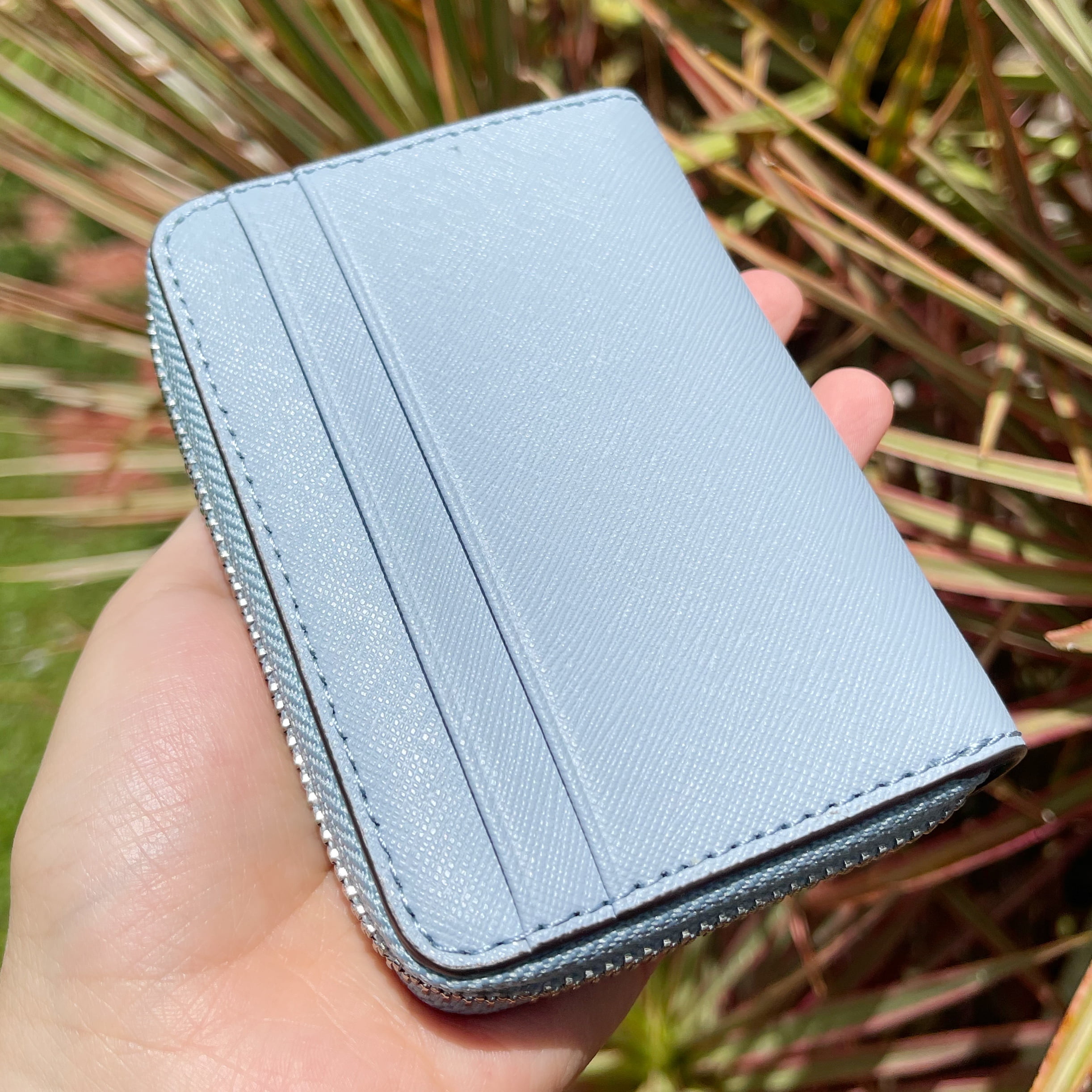 Michael Kors Jet Set Travel Medium Zip Around Card Case Wallet Saffiano  Leather (Vista Blue)