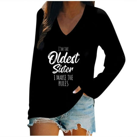 

Ziloco Fashion Women Casual V Neck Fun Printing Long Sleeved T Shirt Tops corset tops black corset tops for women Black XL