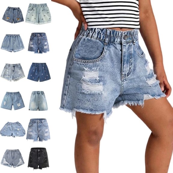 Bmisegm Girls Jean Shorts Girls Knee High Rise with Distressed Details for Stylish Everyday Wear Wide Leg Shorts 5-14Y Light Blue_011,7-8 Years