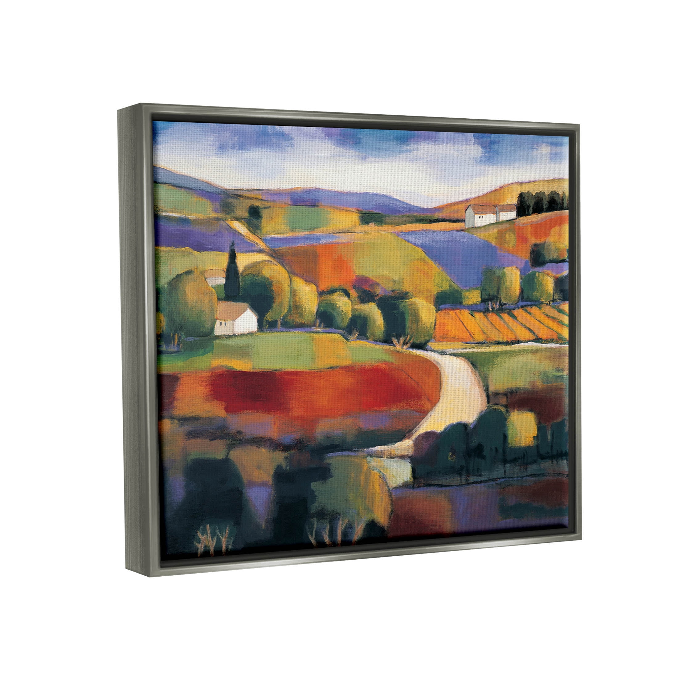 Modern Countryside Farm Town Landscape Painting Luster Gray Framed Art Print Wall Art