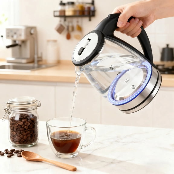 2.0L Glass Electric Kettle, 1500W Fast Boiling Water Kettle with Auto Shut Off, Boil-Dry Protection, LED Light, Wide Mouth, Cool Touch Handle, 360° Swivel Base