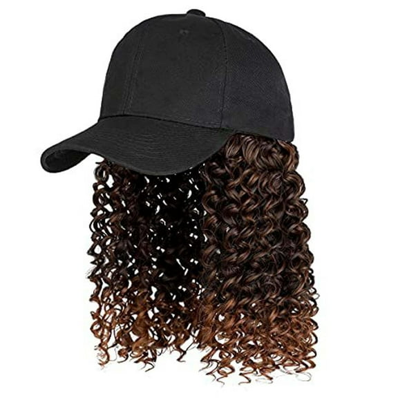 YEKEYI Headband Wig Human Hair Wigs Baseball cap Wig Curly Deep Wave Headband Wig Hat Wigs (Black hat Long Lbrown wig)