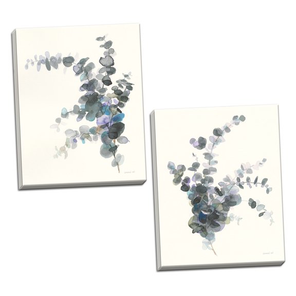 White, Green and Purple Botanical Eucalyptus Adult Decor; 2 - 11" x 14" Canvases