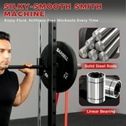 Mikolo Smith Machine Home Gym, 1800 LBS Multi-Functional Squat Rack with Lat Pull Down System, Workout Station with Weight Bar, Bend Peg and Other Functional Attachments