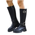 thumbnail image 5 of YTCAMLO Knee High Motorcycle Boots for Women Vintage Y2K Tall Long Boots with Buckle Straps Low Chunky Block Heel Biker Boots, 5 of 7