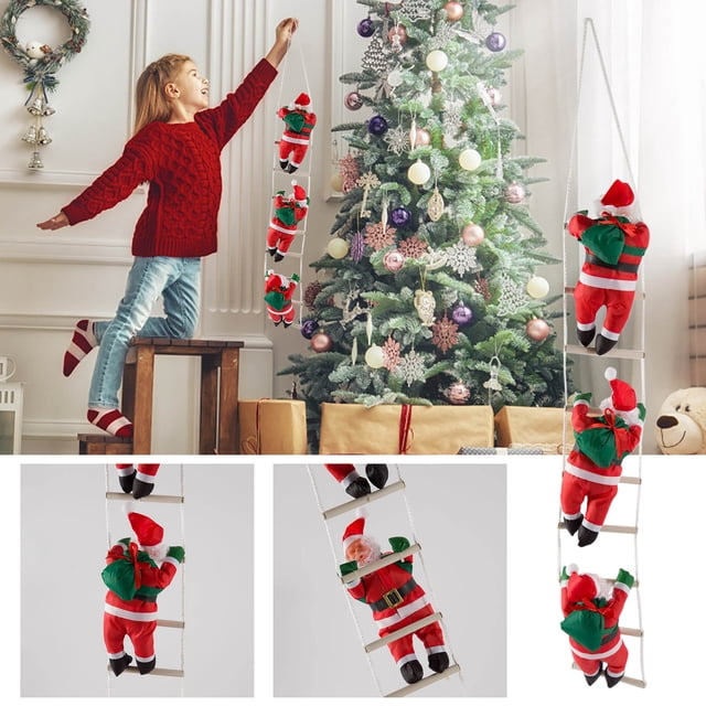Xihbxyly Adorno Navideño de Papá Noel, Diseño de Escalera de Cuerda para Escalar, Decoración Festiva para Árbol y Puerta, Decoración para Fiestas, Juego de 3 Piezas, 25 Cm