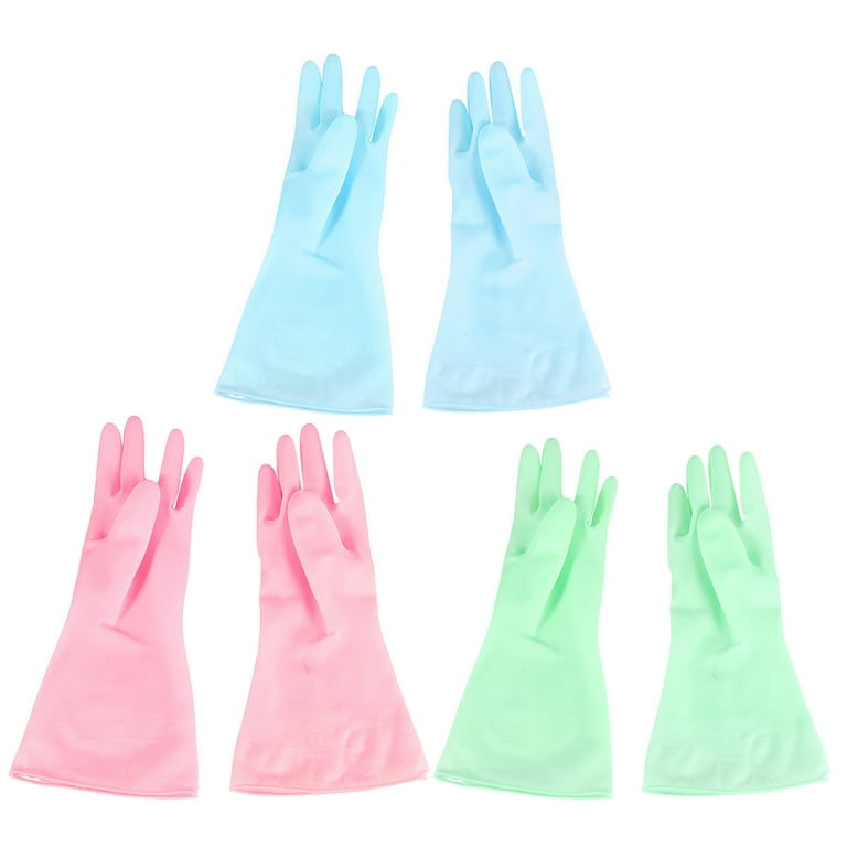 3 Pairs Thin Style Rubber Gloves Household Dishwashing Gloves Anti-slip  Kitchen Cleaning Gloves Waterproof Gloves for Home Use Size M (Random color)